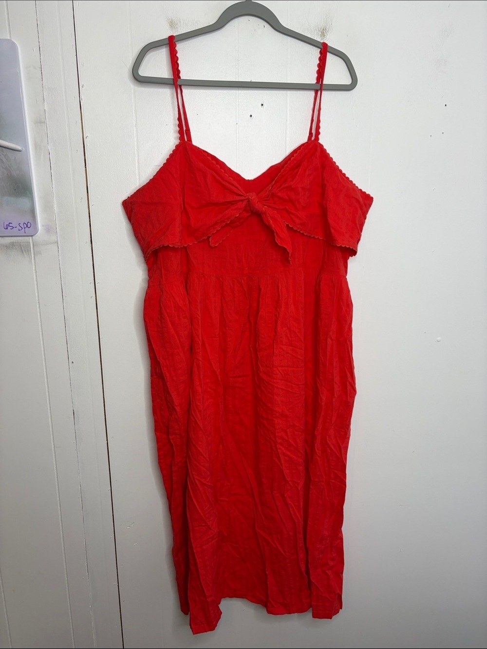 Old Navy Dress Womens XXL Midi Knotted Front Poplin Scalloped Straps Red